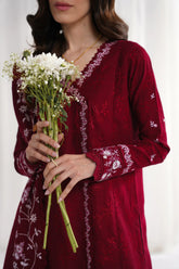 REPUBLIC WOMENSWEAR - 3PC DHANAK EMBROIDERED SHIRT WITH DHANAK EMBROIDERED SHAWL AND TROUSER - HZU2472
